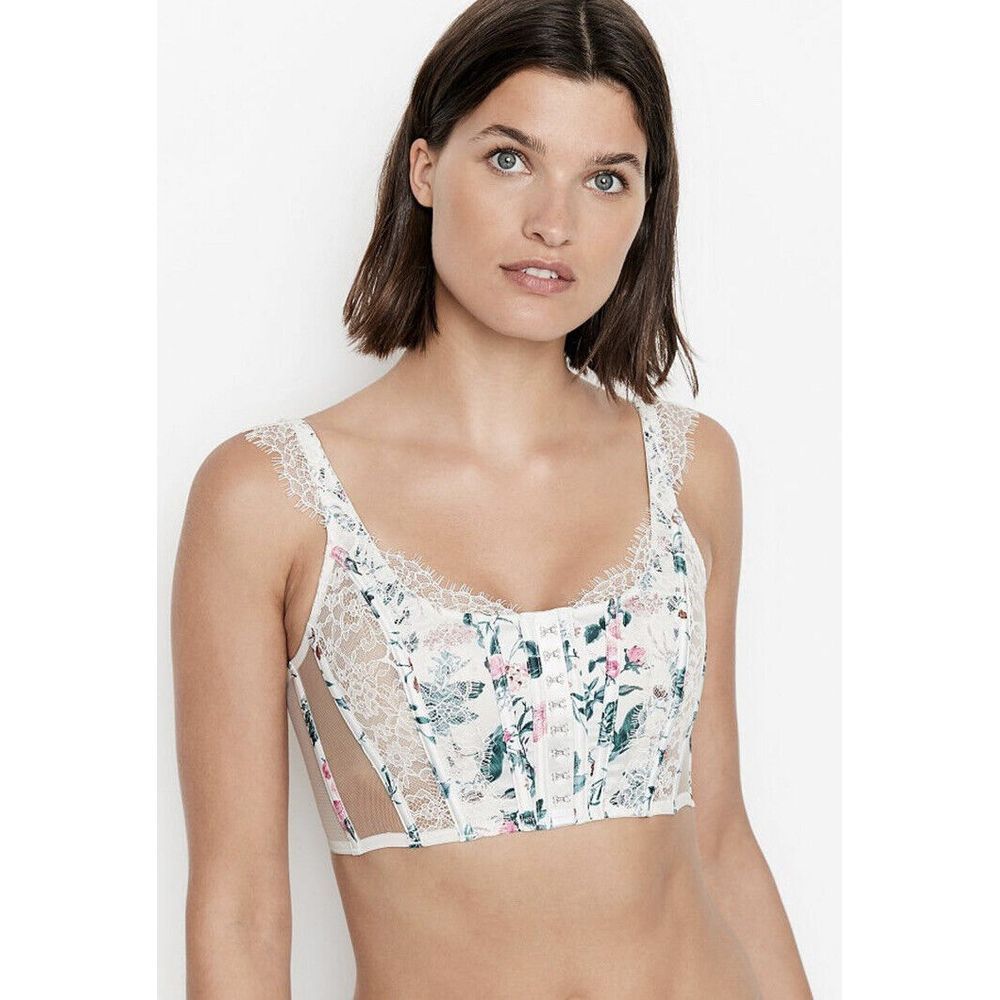 Victoria's Secret TOP‎ CORSET LACE BRA Sz M - Coconut White Botanical Floral $89